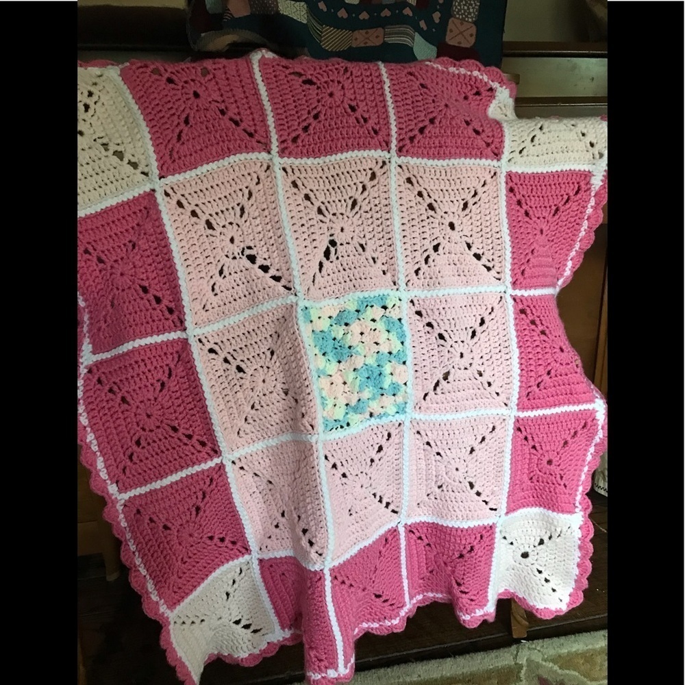 Rare Vintage 1970’s Handmade Baby Crochet Blanket